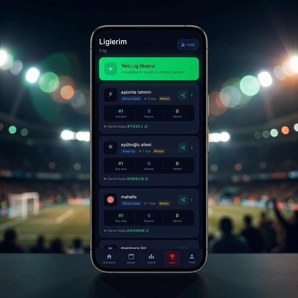 Futivo Küresel Futbol Ligleri ve Puan Durumu Arayüzü